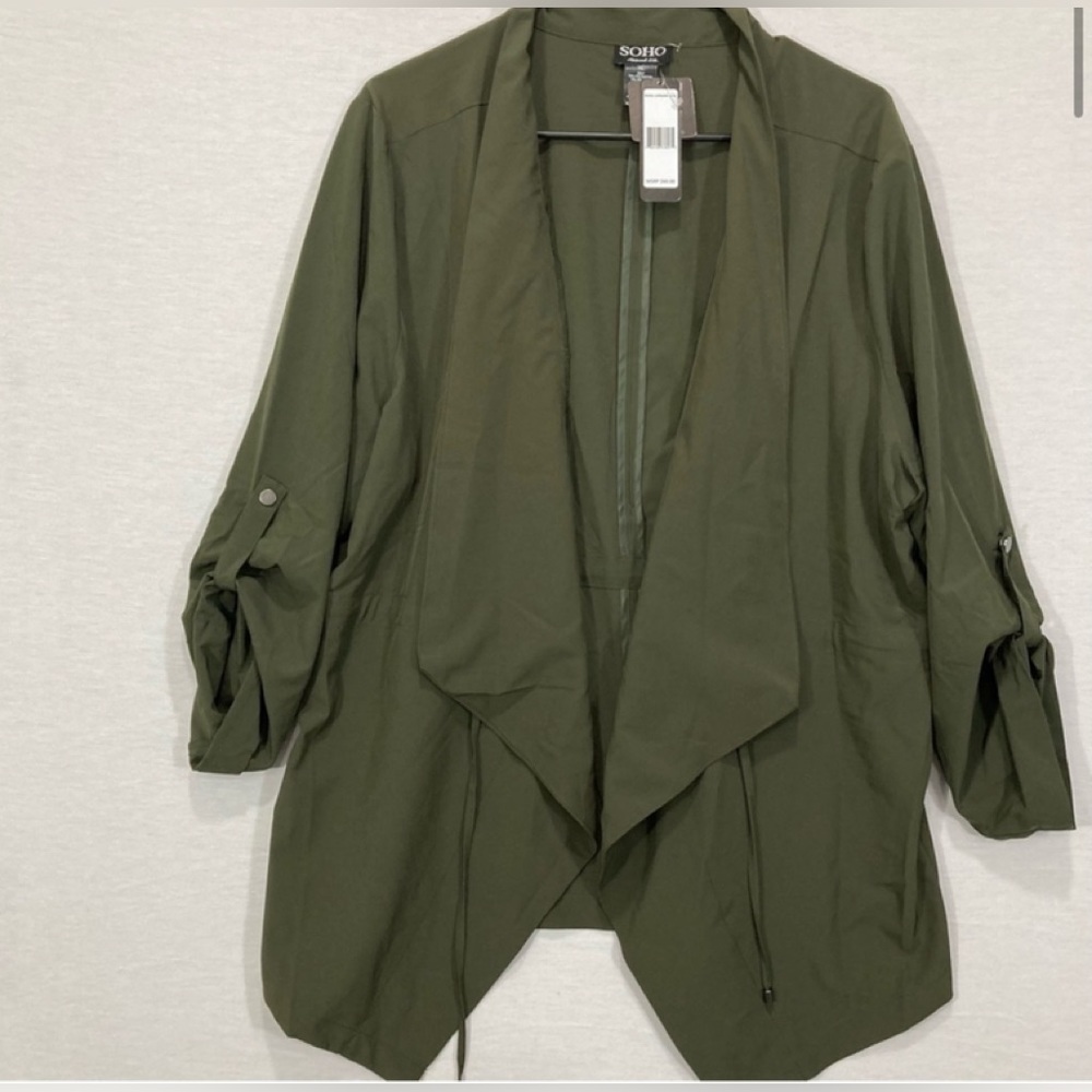 NEW Soho Apparel Olive Green Lightweight Open Front Jacket size XL (no tags)